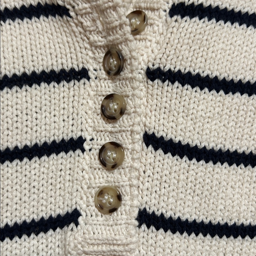 Sezane Striped Henley Pullover Sweater in Cream and Navy - Picture 5 of 6